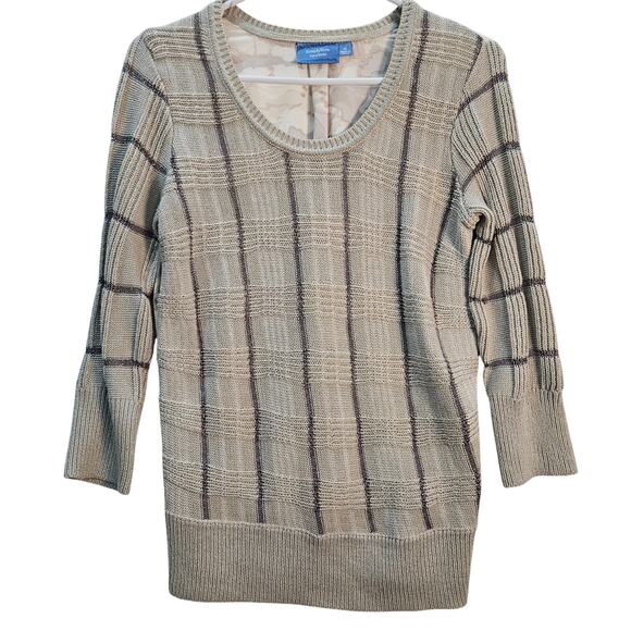 Simply Vera Cream Gray Silver Sweater Geometric Back Brown Medium Classic - Picture 6 of 8